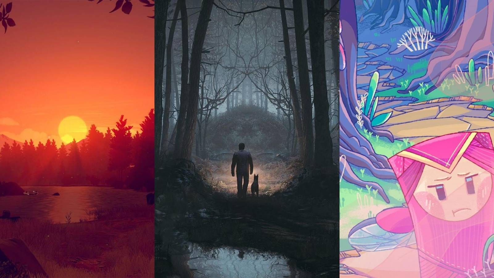 sunset in Firewatch, man in The Blair Witch, She in She and the Light Bearer