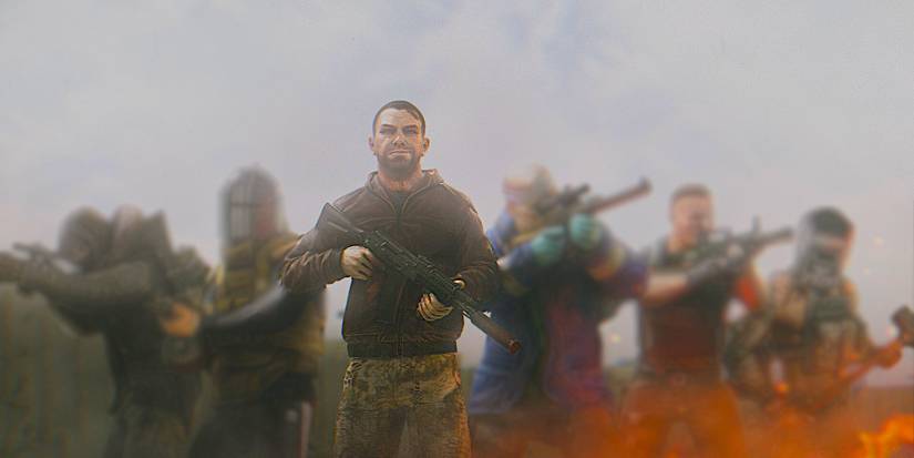 Reshala stands in a crowd of bosses, in focus