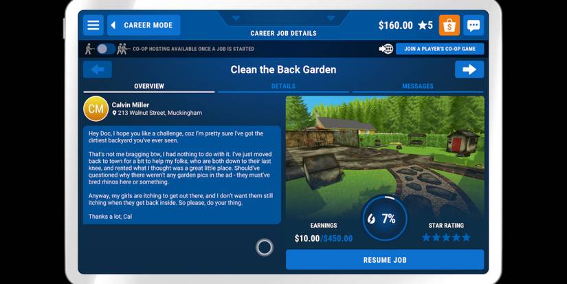 the cleaning up the yard job menu in powerwash simulator