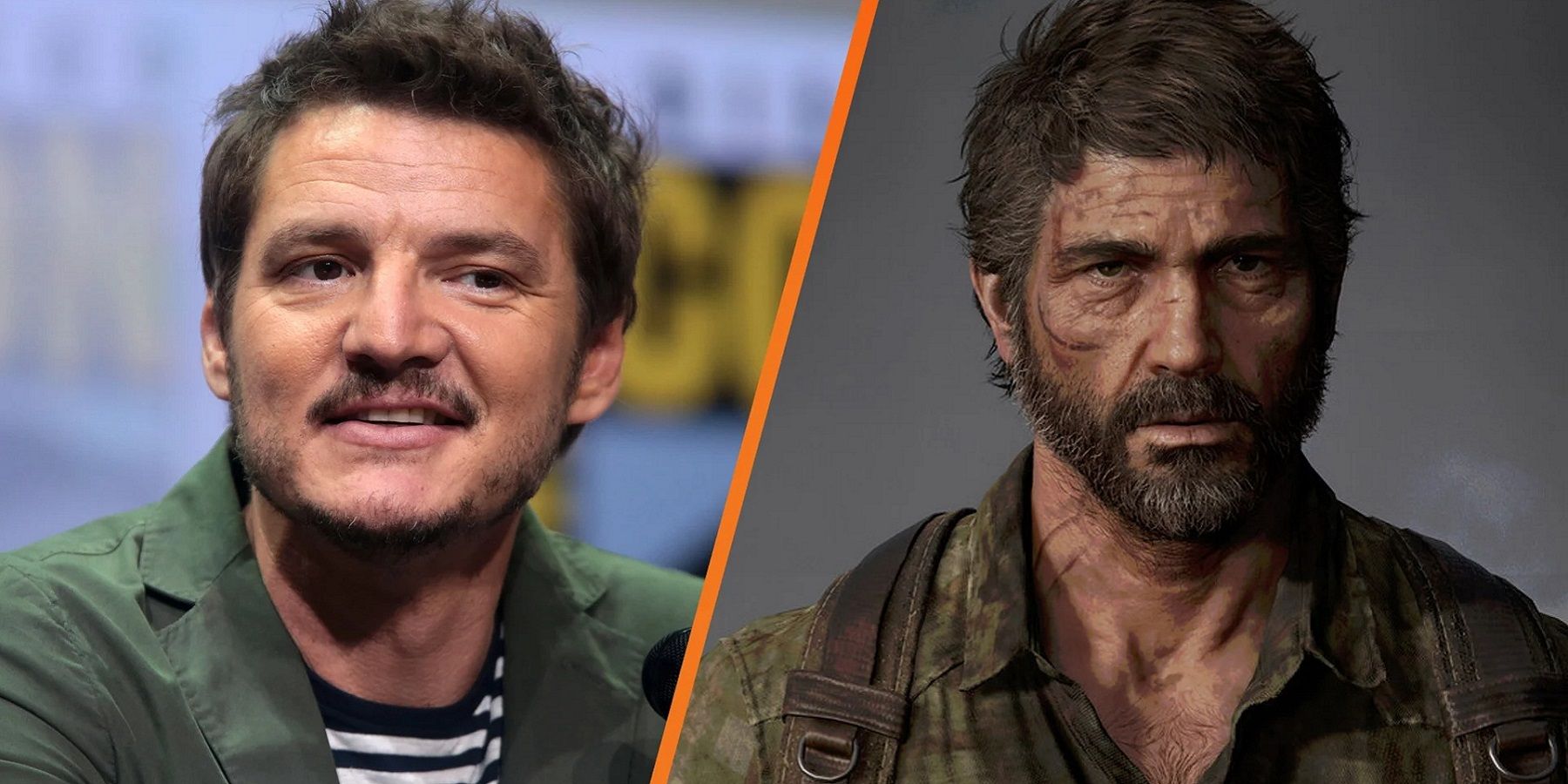 An image of actor Pedro Pascal on the left and Joel from The Last of Us on the right.