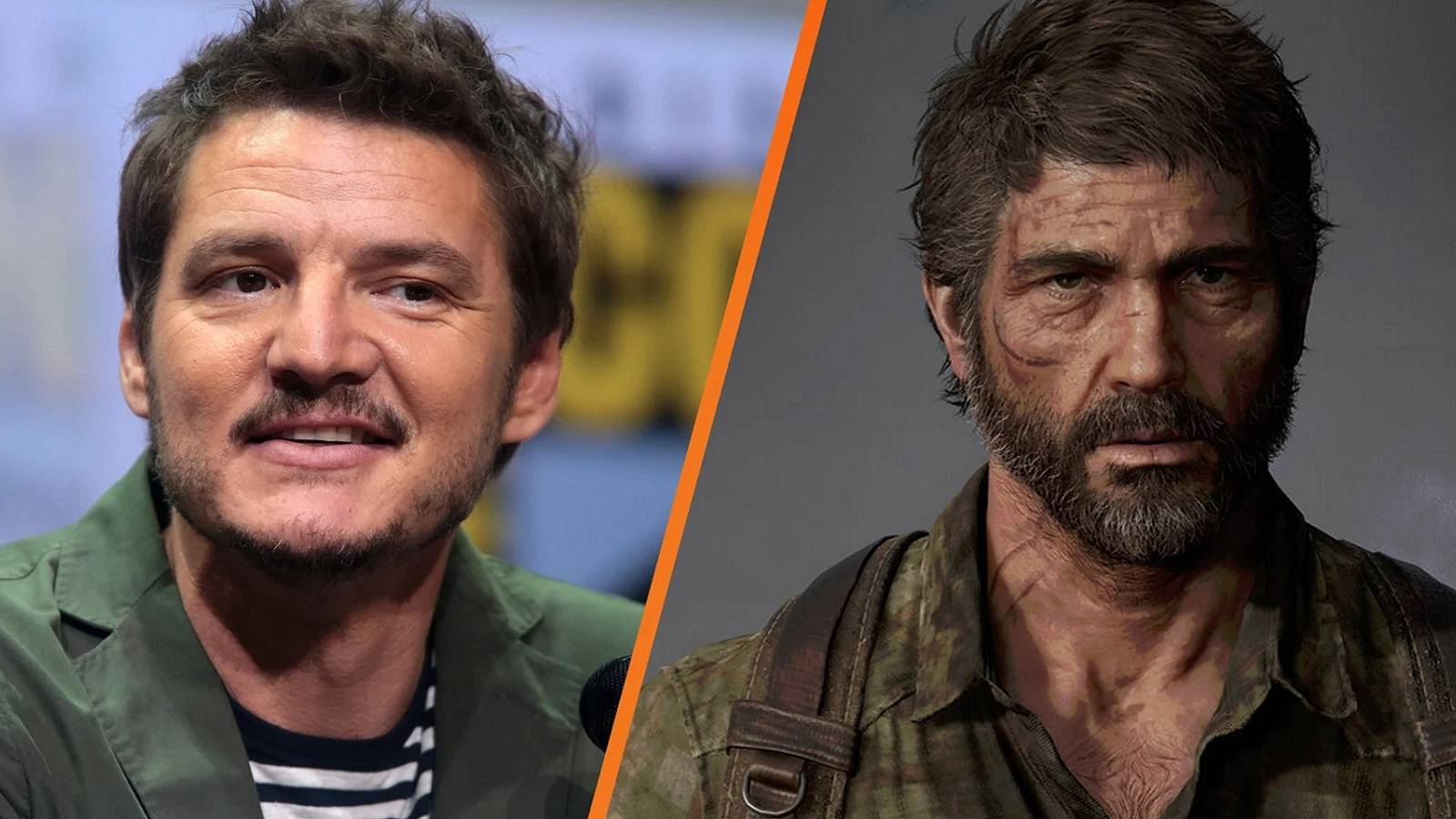 An image of actor Pedro Pascal on the left and Joel from The Last of Us on the right.