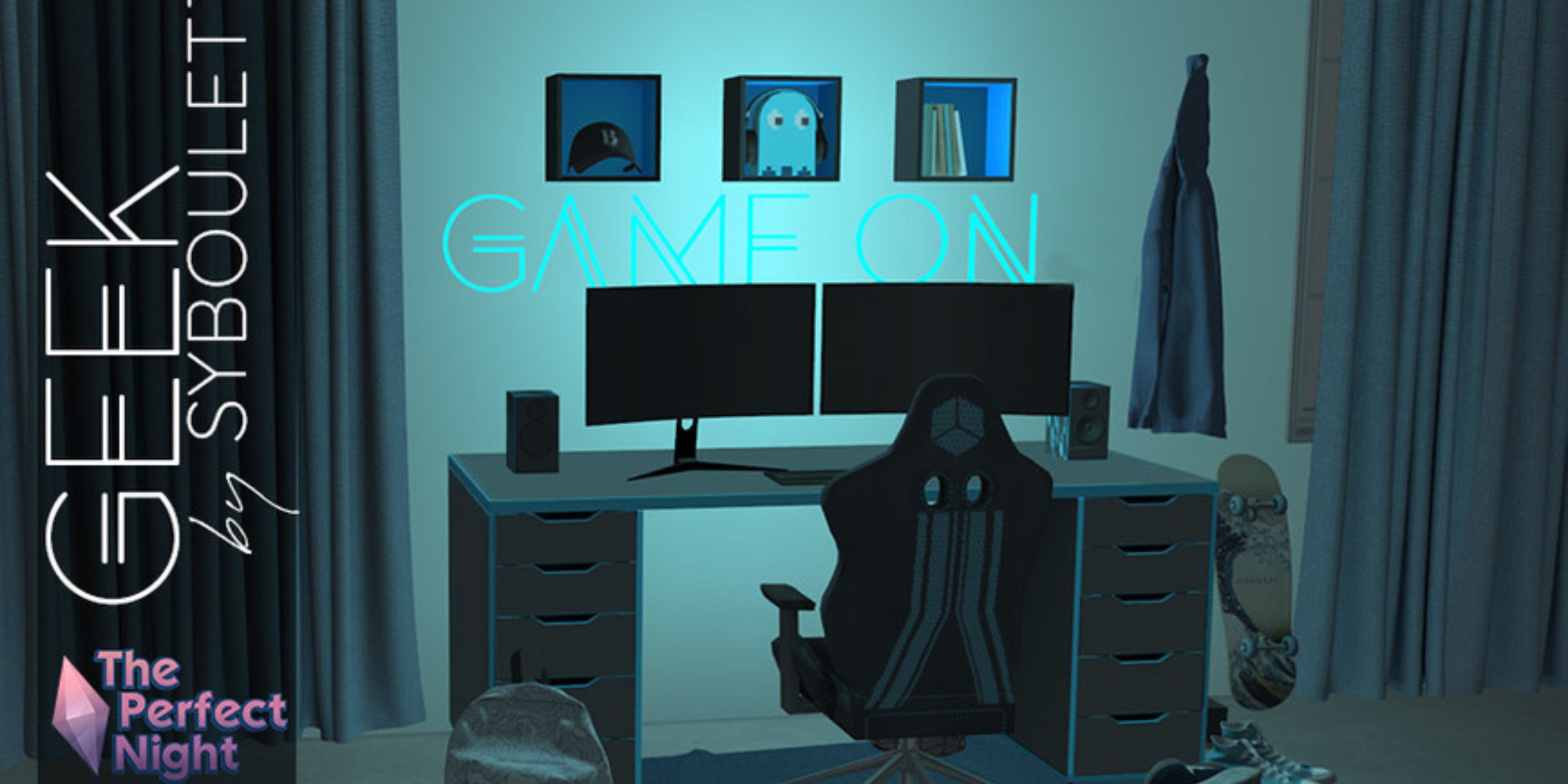 a custom content set for the sims 4 that has a computer, a desk and decoration