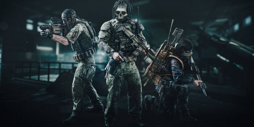 The Goons pose with all their weapons