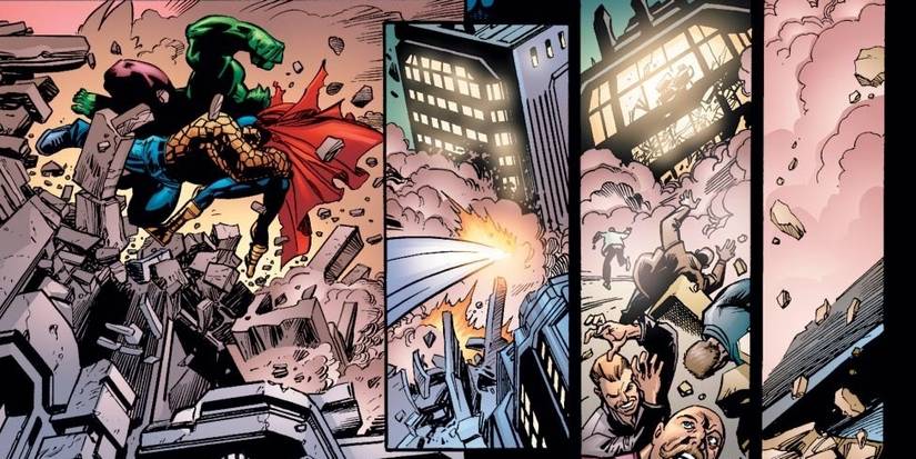 thor fighting hulk and the thing