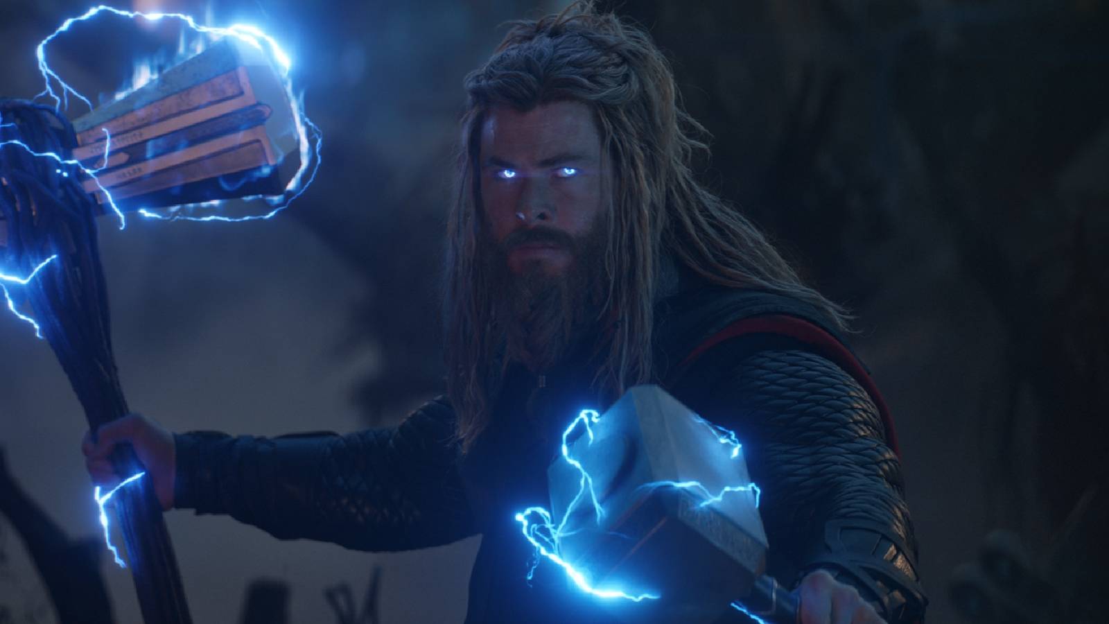 thor holding stormbreaker and mjolnir