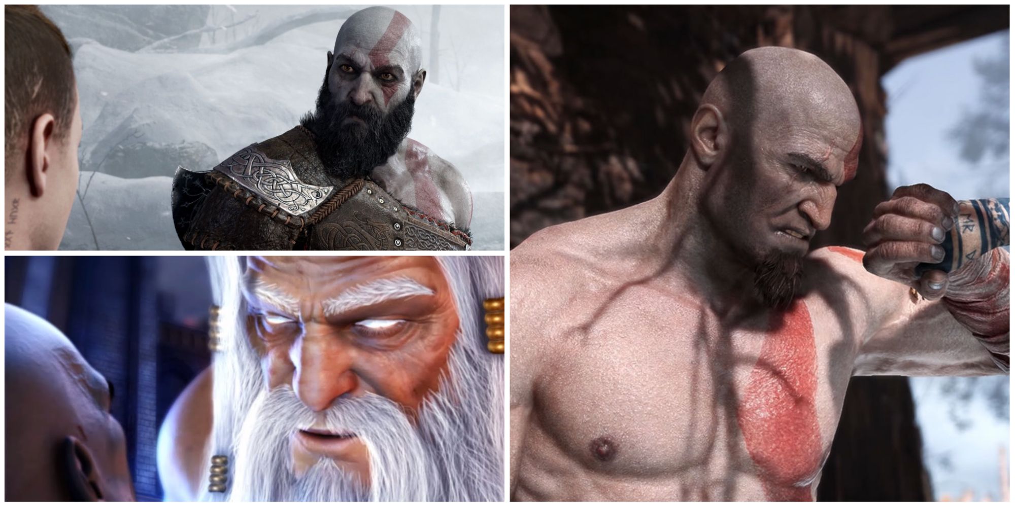 three moments from god of war games in a photo collage