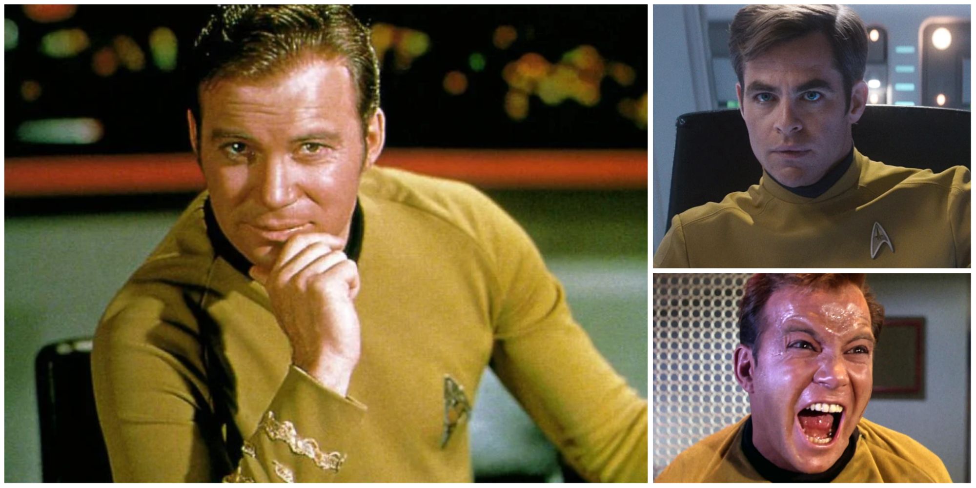 three pictures of james t kirk in a photo collage