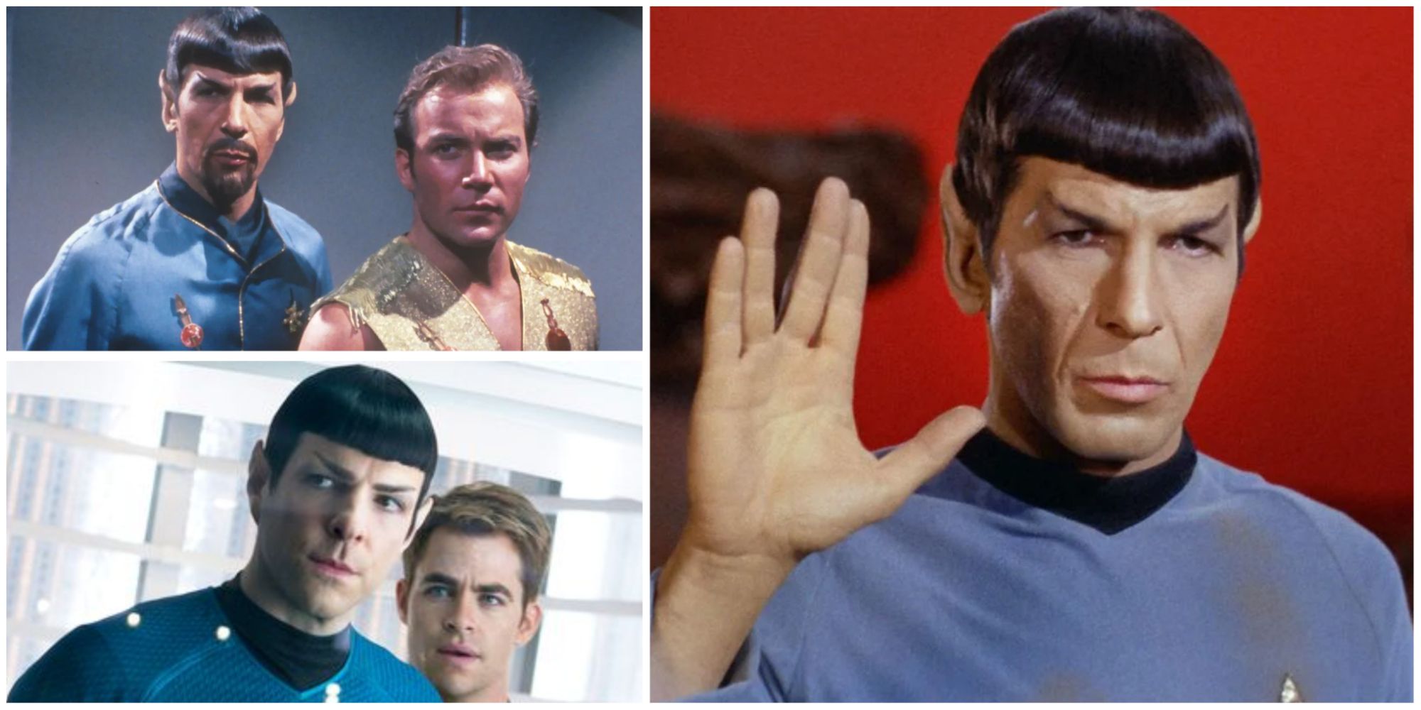 three pictures of spock in a photo collage