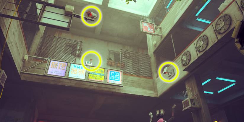 three surveillance cameras in stray