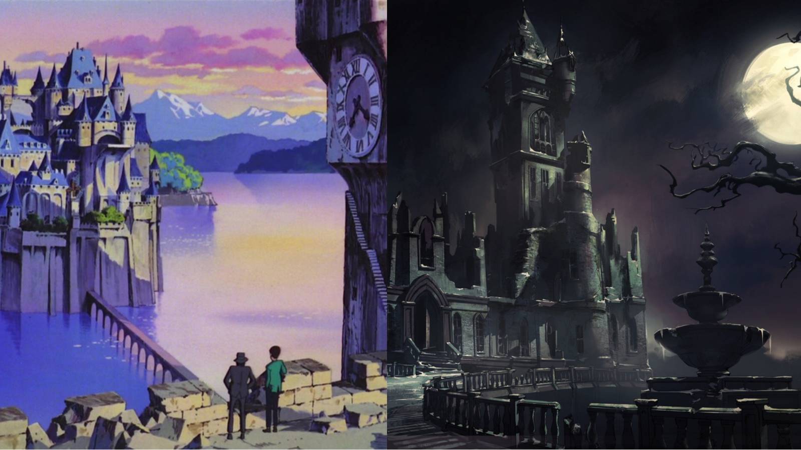 title split image Gothic anime castles Cagliostro Belmont Manor