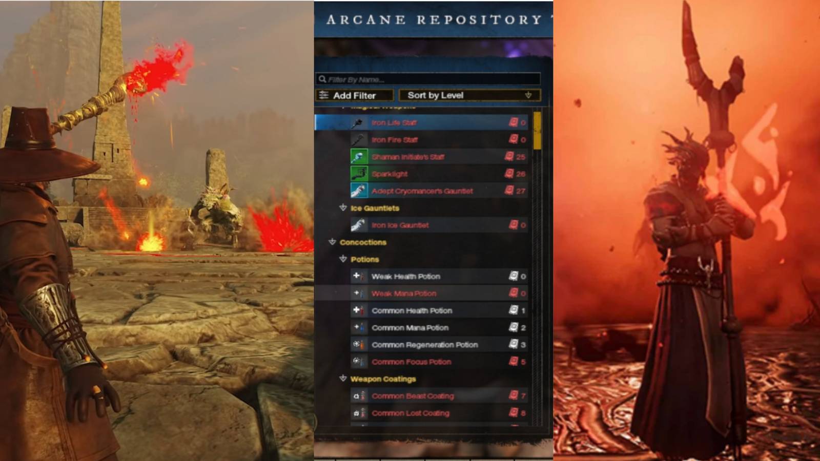 title split image New World Fire Staff build