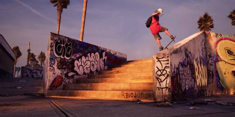 A player performing a grind trick in Tony Hawk Pro Skater