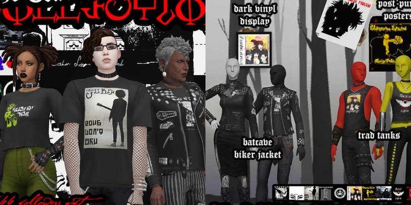 a collection of goth inspired tops and decoration