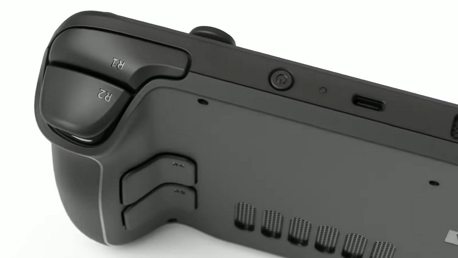 Photo of the back of a Steam Deck.