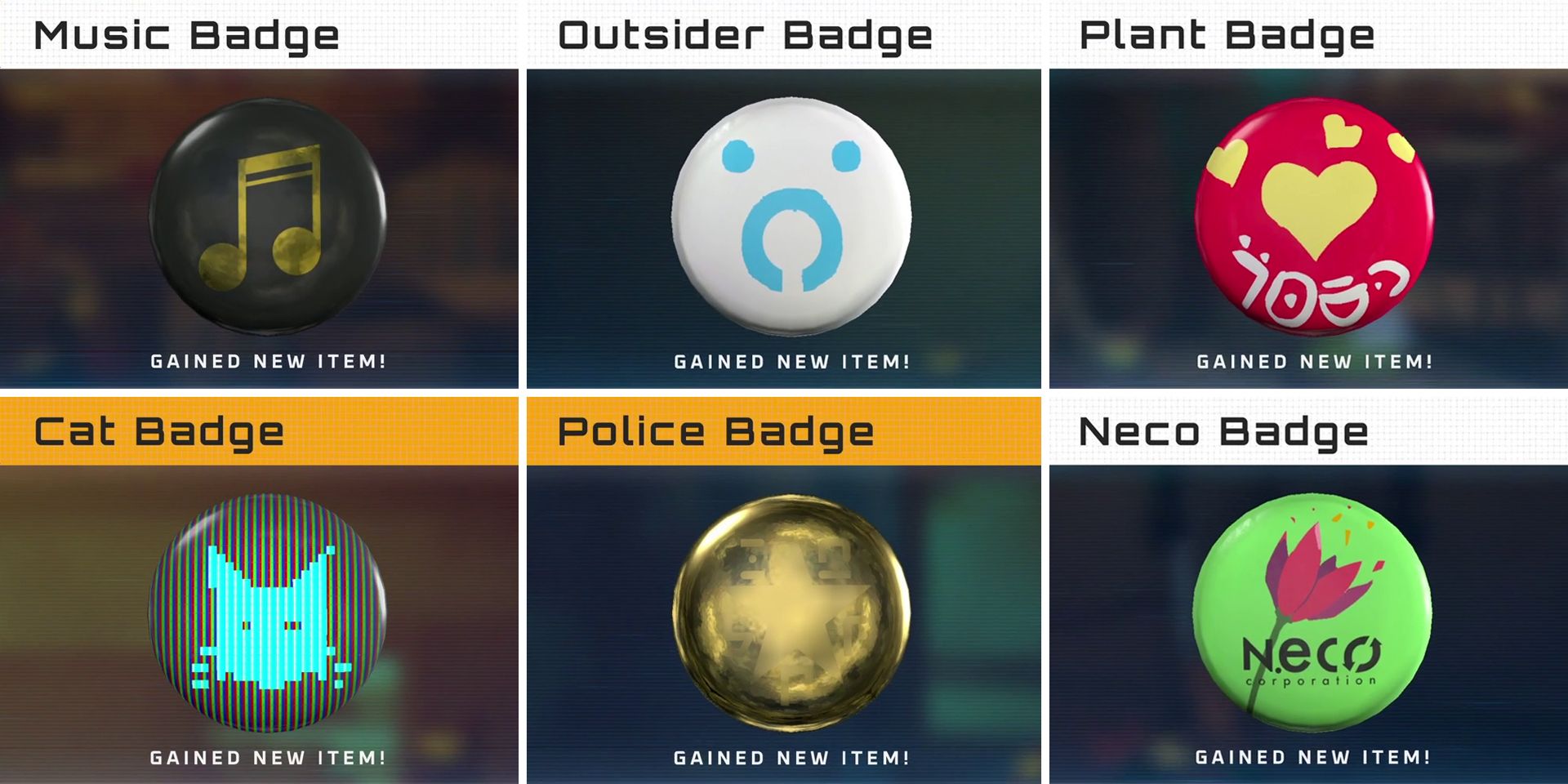 All six unlockable badges in Stray