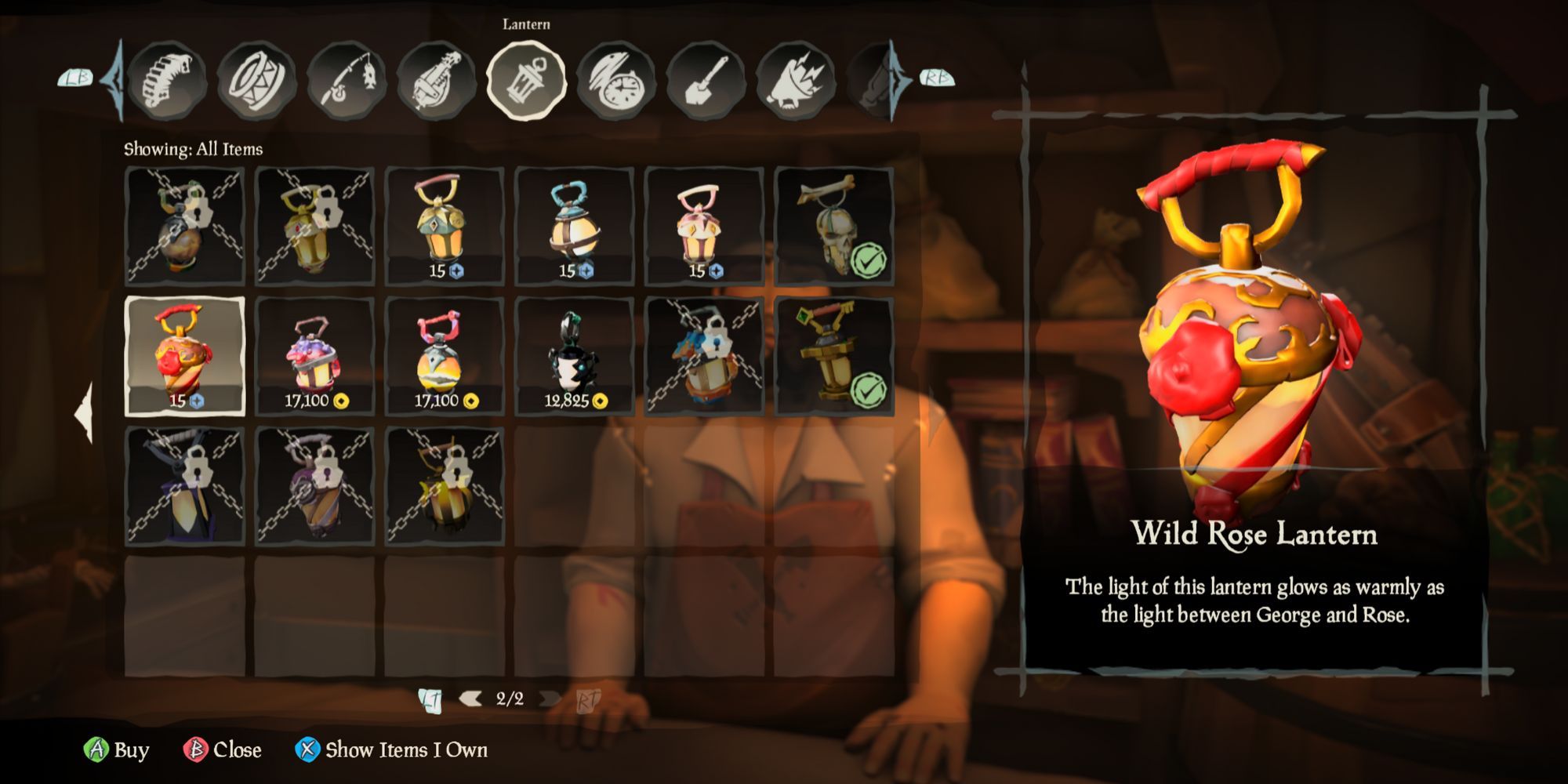 The Wild Rose Lantern in the equipment shop in Sea of Thieves
