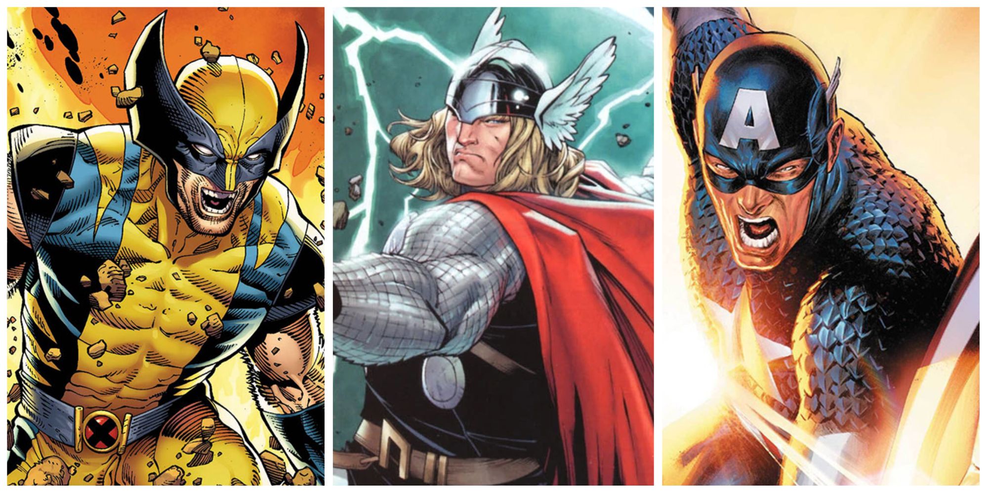 wolverine, thor and captain america in a photo collage