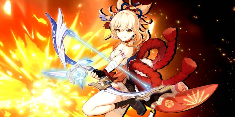 yoimiya holding amos bow in genshin impact