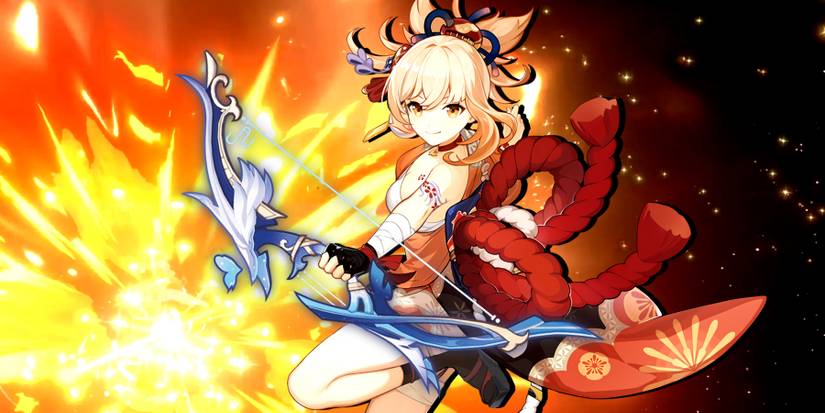 yoimiya holding aqua simulacra in genshin impact