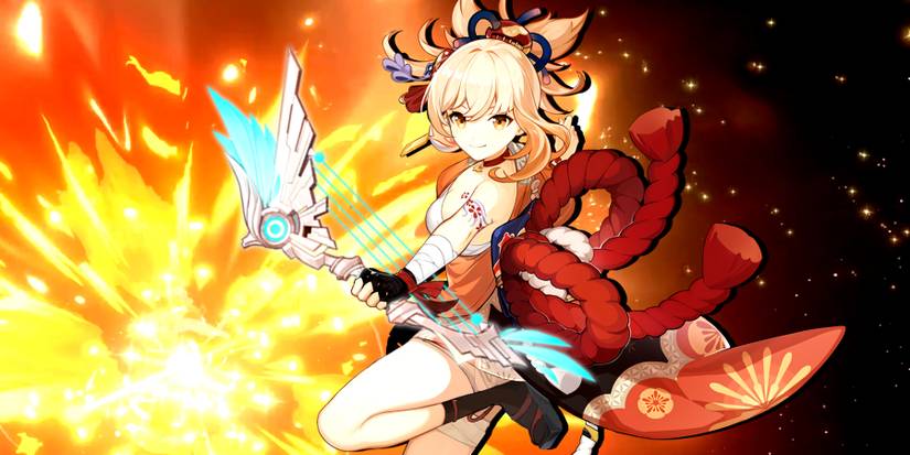 yoimiya holding skyward harp in genshin impact