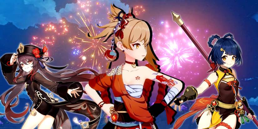 yoimiya, hutao, and xiangling in genshin impact