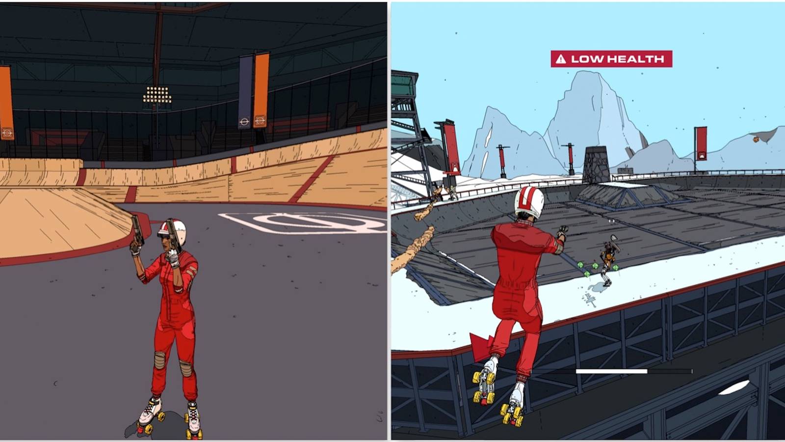 Exploring the world and fighting enemies in Rollerdrome