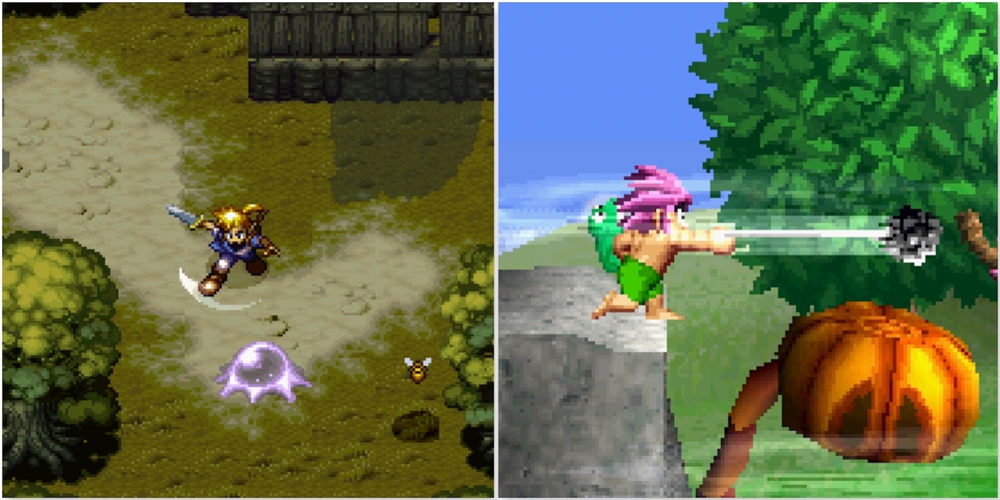 Fighting enemies in Alundra and Tomba