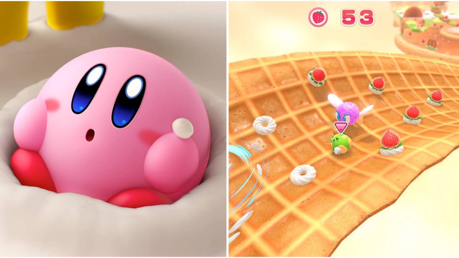 Kirby and playing a race in Kirby's Dream Buffet