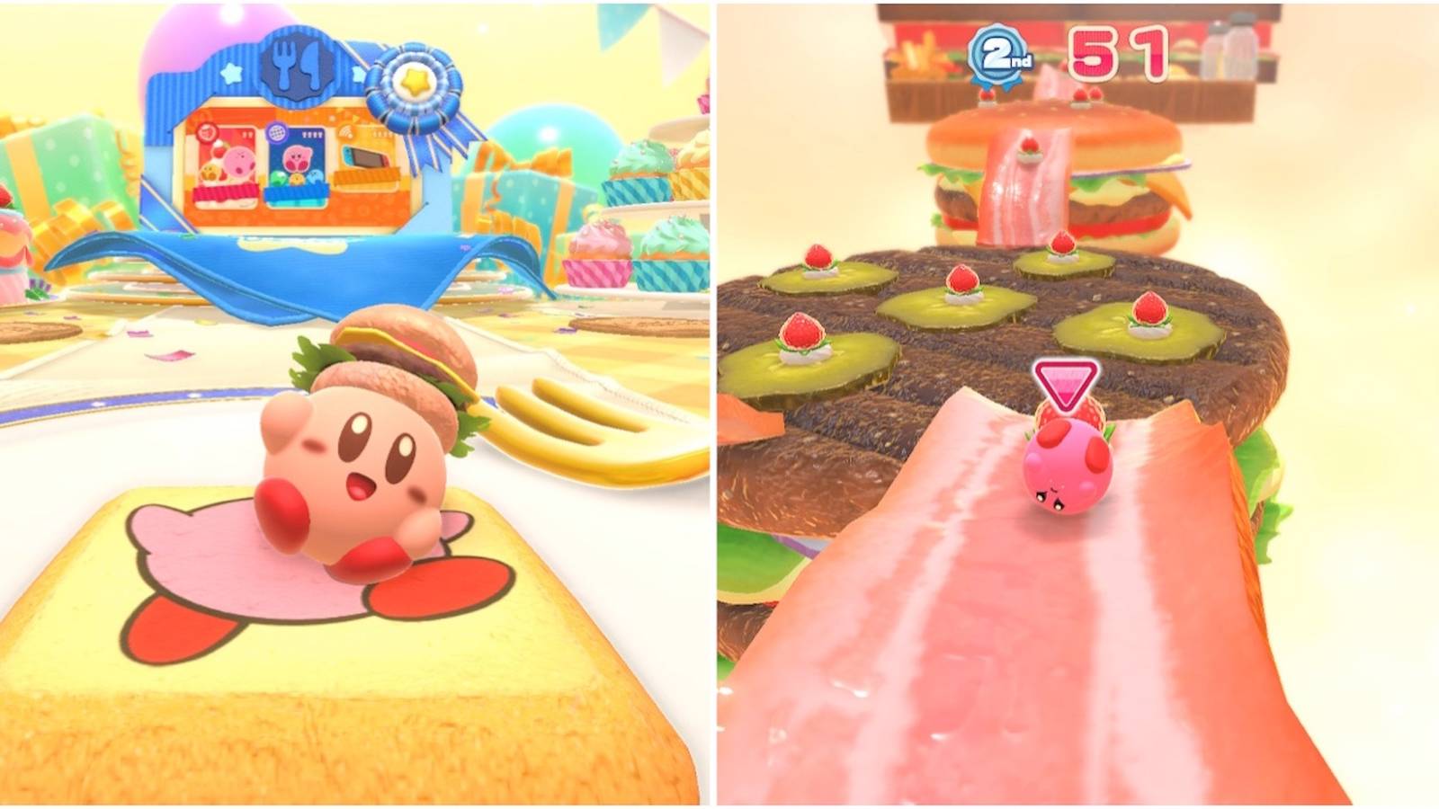 Kirby and playing a race in Kirby's Dream Buffet