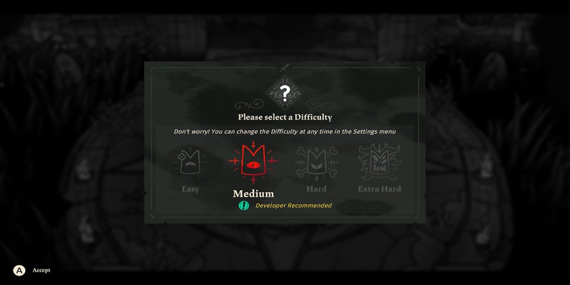 The difficulty menu in Cult of the Lamb