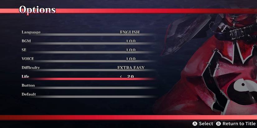 The difficulty menu in Koumajou Densetsu Scarlet Symphony