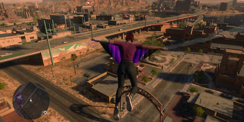 Flying around in the wingsuit in Saints Row