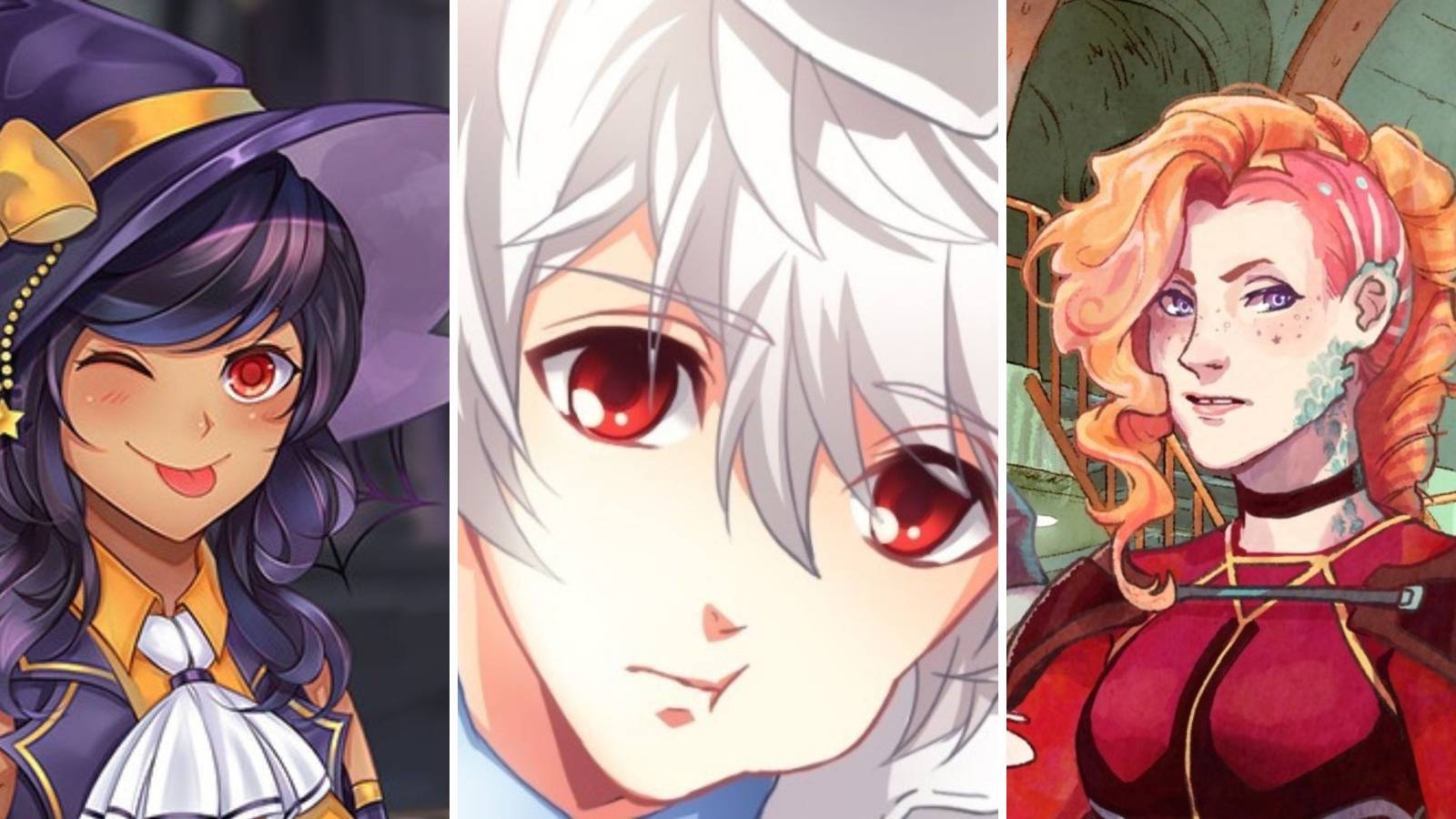 Protagonists and romance options from the games Witches X Warlocks, Dandelion, and I Was A Teenage Exocolonist