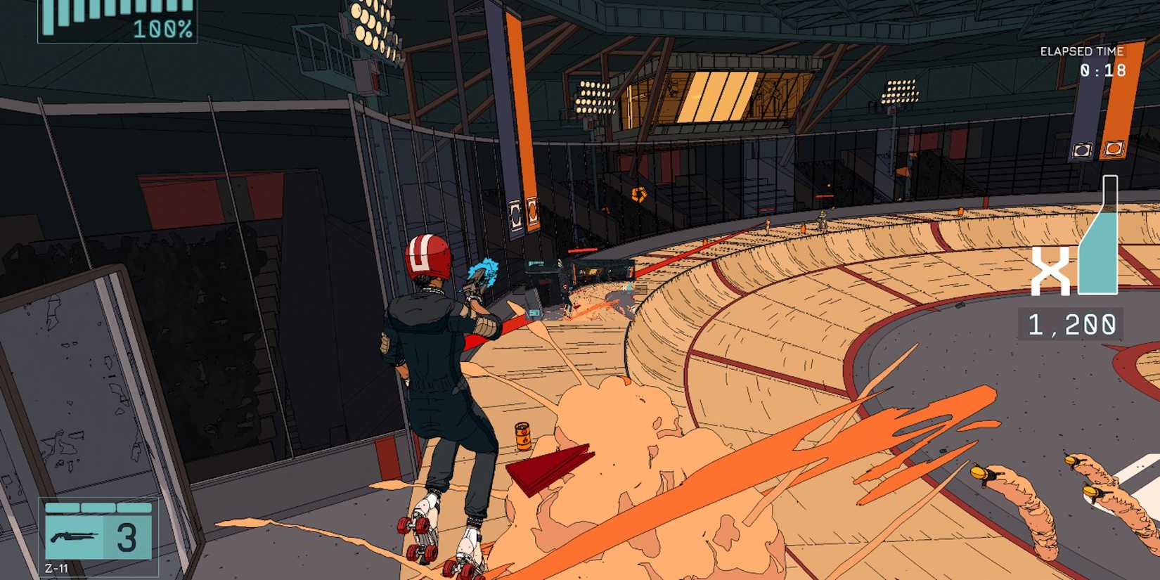 Fighting enemies in Rollerdrome