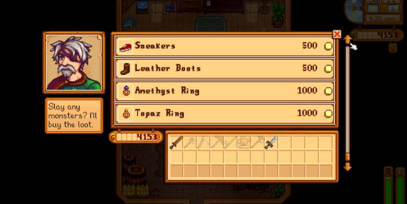 Buying rings in The Guild Shop Stardew Valley