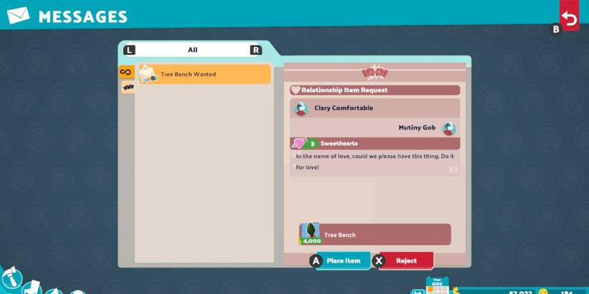 A relationship item request in Two Point Campus