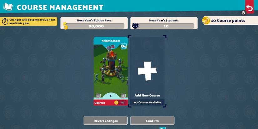 Course management screen in Two Point Campus