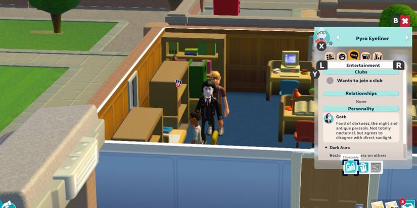 A goth in the library in Two Point Campus