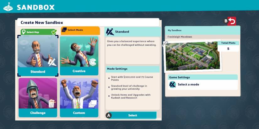 Choose a mode in Sandbox Mode Two Point Campus