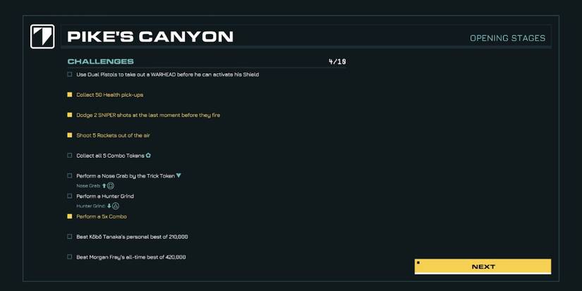 The challenge menu in Rollerdrome