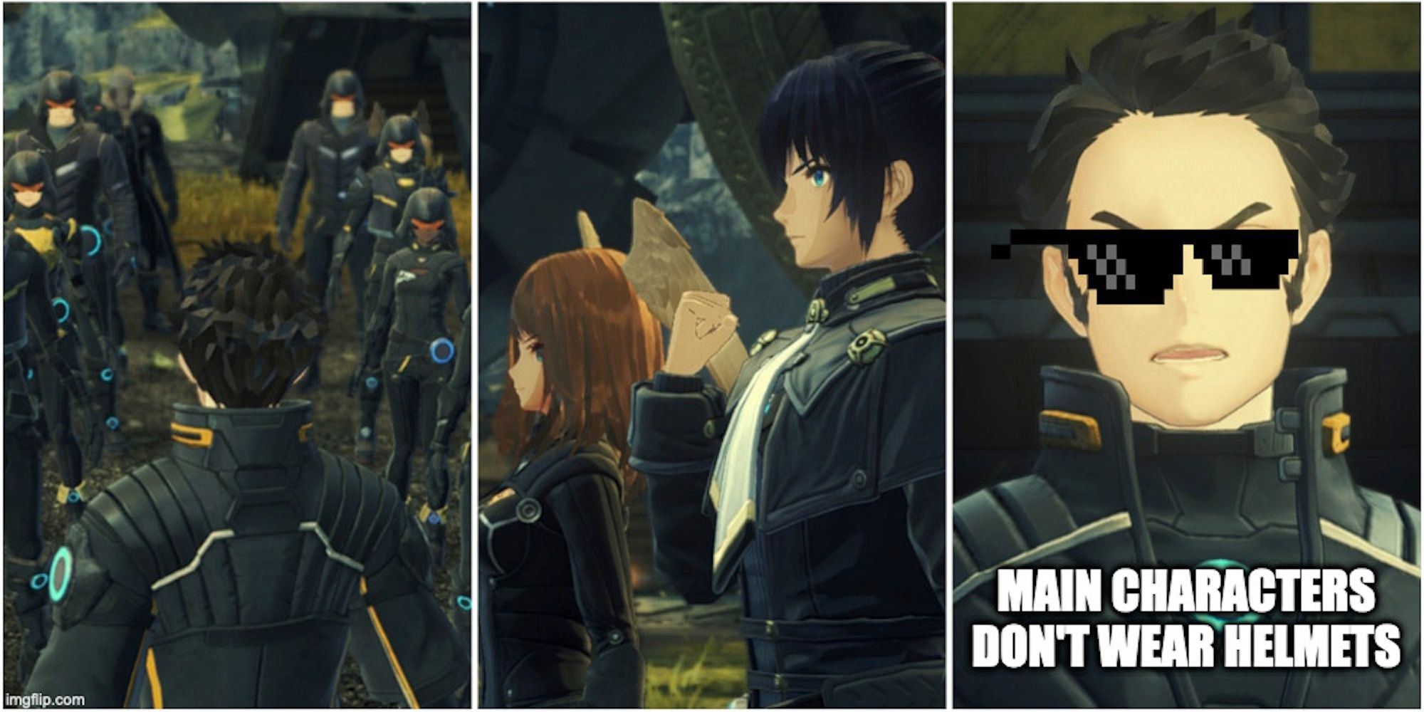 A Xenoblade Chronicles 3 meme involving characters from the game