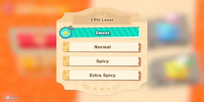 The difficulty menu in Kirby's Dream Buffet