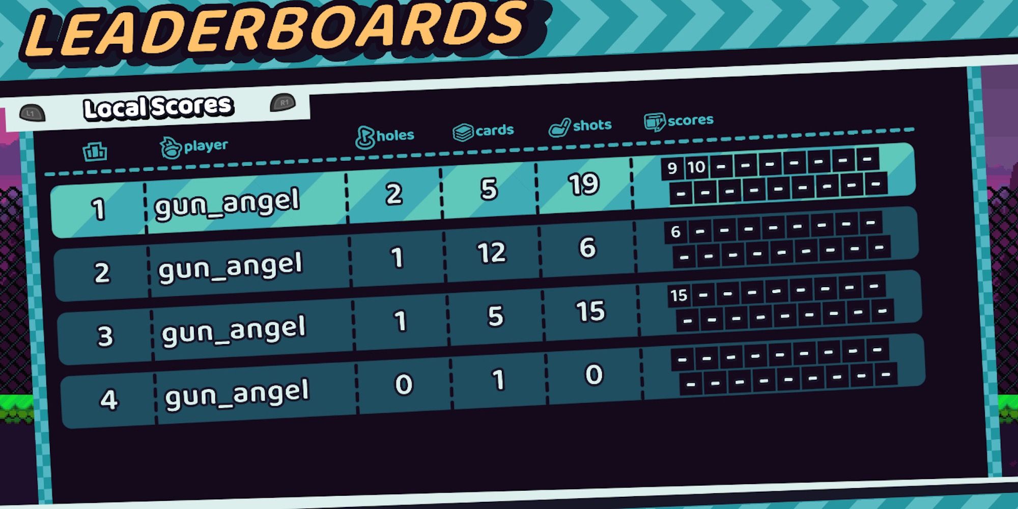 The leaderboard in Cursed to Golf