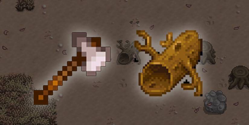 A Copper Axe breaks a Log