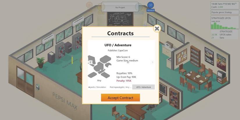 A Publisher proposing a contract to the player in Game Dev Tycoon