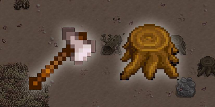 A Steel Pickaxe breaks a Stump