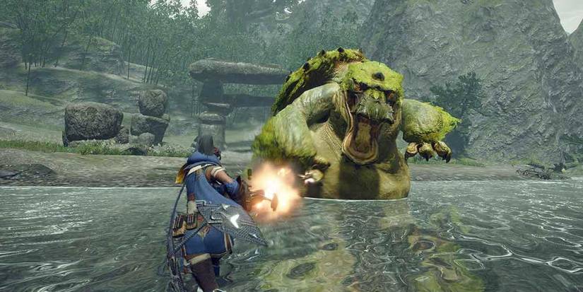 A fully-geared Hunter in Monster Hunter Rise