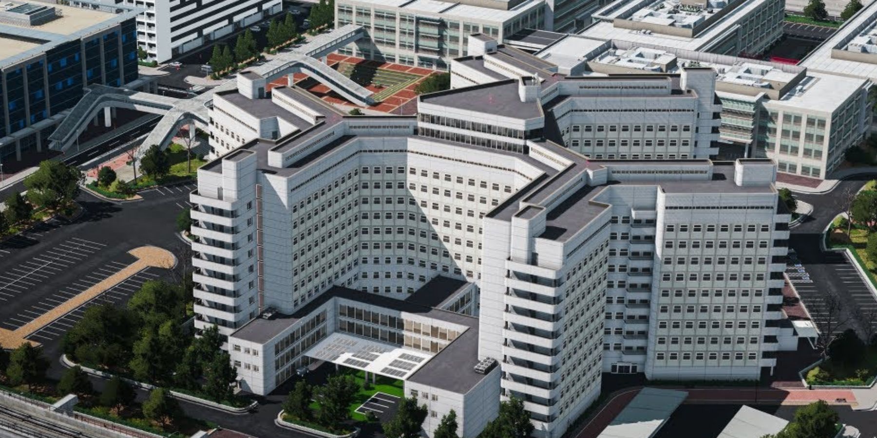 A hospital in Cities Skylines