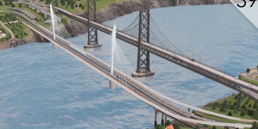 A rail and metro bridge in Cities Skylines