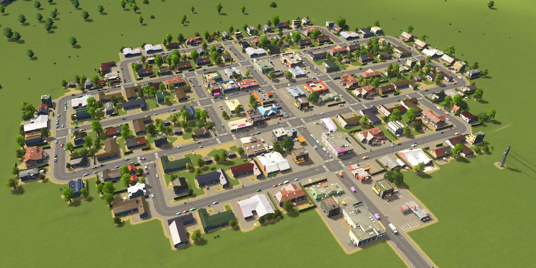 A small city in Cities Skylines